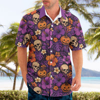 Hawaii Halloween Hawaiian Shirt Skeleton Pumpkin Hawaiian Flower Tribal DT05 - Polynesian Pride