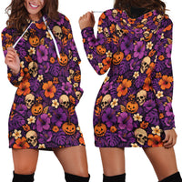 Hawaii Halloween Hoodie Dress Skeleton Pumpkin Hawaiian Flower Tribal DT05 - Polynesian Pride