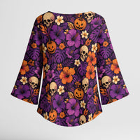Hawaii Halloween Kimono Sleeve Blouse Skeleton Pumpkin Hawaiian Flower Tribal DT05 - Polynesian Pride