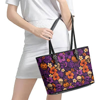 Hawaii Halloween Leather Tote Bag Skeleton Pumpkin Hawaiian Flower Tribal DT05 - Polynesian Pride