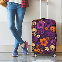 Hawaii Halloween Luggage Cover Skeleton Pumpkin Hawaiian Flower Tribal DT05 - Polynesian Pride