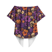 Hawaii Halloween Off Shoulder Wrap Waist Top Skeleton Pumpkin Hawaiian Flower Tribal DT05 - Polynesian Pride
