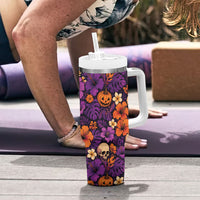 Hawaii Halloween Tumbler With Handle Skeleton Pumpkin Hawaiian Flower Tribal DT05 - Polynesian Pride