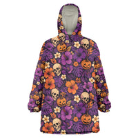 Hawaii Halloween Wearable Blanket Hoodie Skeleton Pumpkin Hawaiian Flower Tribal DT05 One Size Purple - Polynesian Pride