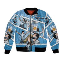 Custom Argentina Football Bomber Jacket Goat Comic Style Sun Of May DT05 Unisex Blue - Polynesian Pride