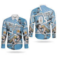 Custom Argentina Football Couples Matching Off Shoulder Maxi Dress and Long Sleeve Button Shirt Goat Comic Style Sun Of May DT05 - Polynesian Pride