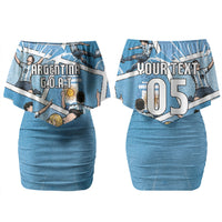 Custom Argentina Football Couples Matching Off Shoulder Short Dress and Hawaiian Shirt Goat Comic Style Sun Of May DT05 - Polynesian Pride