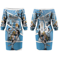 Custom Argentina Football Couples Matching Off The Shoulder Long Sleeve Dress and Long Sleeve Button Shirt Goat Comic Style Sun Of May DT05 - Polynesian Pride