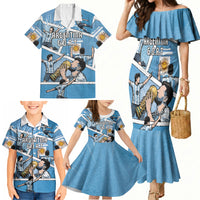 Custom Argentina Football Family Matching Mermaid Dress and Hawaiian Shirt Goat Comic Style Sun Of May DT05 - Polynesian Pride