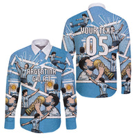 Custom Argentina Football Family Matching Summer Maxi Dress and Hawaiian Shirt Goat Comic Style Sun Of May DT05 Dad's Shirt - Long Sleeve Blue - Polynesian Pride