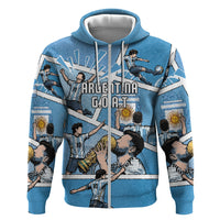 Custom Argentina Football Hoodie Goat Comic Style Sun Of May DT05 Zip Hoodie Blue - Polynesian Pride