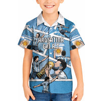 Custom Argentina Football Kid Hawaiian Shirt Goat Comic Style Sun Of May DT05 Kid Blue - Polynesian Pride
