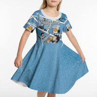 Custom Argentina Football Kid Short Sleeve Dress Goat Comic Style Sun Of May DT05 - Polynesian Pride