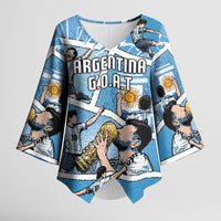 Custom Argentina Football Kimono Sleeve Blouse Goat Comic Style Sun Of May DT05 Female Blue - Polynesian Pride