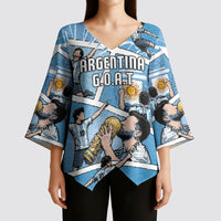 Custom Argentina Football Kimono Sleeve Blouse Goat Comic Style Sun Of May DT05 - Polynesian Pride