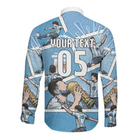 Custom Argentina Football Long Sleeve Button Shirt Goat Comic Style Sun Of May DT05 - Polynesian Pride