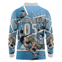 Custom Argentina Football Long Sleeve Polo Shirt Goat Comic Style Sun Of May DT05 - Polynesian Pride