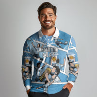 Custom Argentina Football Long Sleeve Polo Shirt Goat Comic Style Sun Of May DT05 - Polynesian Pride