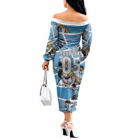 Custom Argentina Football Off The Shoulder Long Sleeve Dress Goat Comic Style Sun Of May DT05 - Polynesian Pride