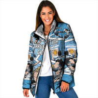 Custom Argentina Football Padded Jacket Goat Comic Style Sun Of May DT05 Women Blue - Polynesian Pride