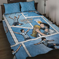 Argentina Football Quilt Bed Set Goat Comic Style Sun Of May DT05 Blue - Polynesian Pride