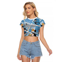 Custom Argentina Football Raglan Cropped T Shirt Goat Comic Style Sun Of May DT05 Female Blue - Polynesian Pride