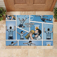 Argentina Football Rubber Doormat Goat Comic Style Sun Of May DT05 Blue - Polynesian Pride