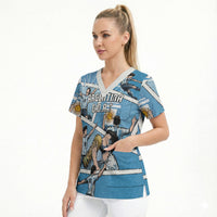 Custom Argentina Football Scrub Top Goat Comic Style Sun Of May DT05 - Polynesian Pride