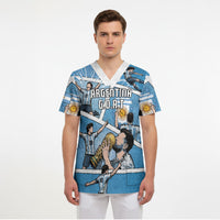 Custom Argentina Football Scrub Top Goat Comic Style Sun Of May DT05 - Polynesian Pride