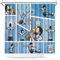 Argentina Football Shower Curtain Goat Comic Style Sun Of May DT05 Blue - Polynesian Pride