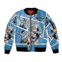 Custom Argentina Football Sleeve Zip Bomber Jacket Goat Comic Style Sun Of May DT05 Unisex Blue - Polynesian Pride