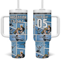 Custom Argentina Football Tumbler With Handle Goat Comic Style Sun Of May DT05 One Size: 40 oz Blue - Polynesian Pride