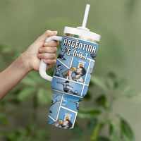 Custom Argentina Football Tumbler With Handle Goat Comic Style Sun Of May DT05 - Polynesian Pride