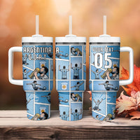 Custom Argentina Football Tumbler With Handle Goat Comic Style Sun Of May DT05 - Polynesian Pride