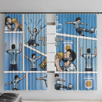 Argentina Football Window Curtain Goat Comic Style Sun Of May DT05 With Hooks Blue - Polynesian Pride