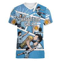 Custom Argentina Football Women V-Neck T-Shirt Goat Comic Style Sun Of May DT05 Female Blue - Polynesian Pride