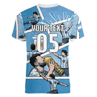 Custom Argentina Football Women V-Neck T-Shirt Goat Comic Style Sun Of May DT05 - Polynesian Pride