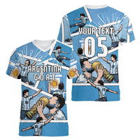 Custom Argentina Football Women V-Neck T-Shirt Goat Comic Style Sun Of May DT05 - Polynesian Pride
