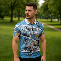 Custom Argentina Football Zipper Polo Shirt Goat Comic Style Sun Of May DT05 - Polynesian Pride