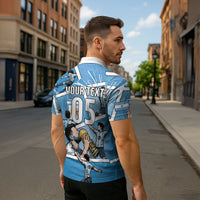Custom Argentina Football Zipper Polo Shirt Goat Comic Style Sun Of May DT05 - Polynesian Pride