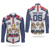 Custom England Football Couples Matching Puletasi and Long Sleeve Button Shirt Three Lions Trophy St George Cross DT05 - Polynesian Pride