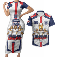 Custom England Football Couples Matching Short Sleeve Bodycon Dress and Hawaiian Shirt Three Lions Trophy St George Cross DT05 White - Polynesian Pride