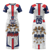 Custom England Football Couples Matching Short Sleeve Bodycon Dress and Long Sleeve Button Shirt Three Lions Trophy St George Cross DT05 - Polynesian Pride