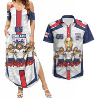 Custom England Football Couples Matching Summer Maxi Dress and Hawaiian Shirt Three Lions Trophy St George Cross DT05 White - Polynesian Pride
