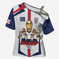Custom England Football Cross Shoulder Shirt Three Lions Trophy St George Cross DT05 Female White - Polynesian Pride