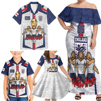 Custom England Football Family Matching Off Shoulder Maxi Dress and Hawaiian Shirt Three Lions Trophy St George Cross DT05 - Polynesian Pride