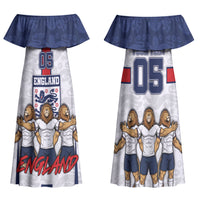 Custom England Football Family Matching Off Shoulder Maxi Dress and Hawaiian Shirt Three Lions Trophy St George Cross DT05 Mom's Dress White - Polynesian Pride