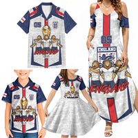 Custom England Football Family Matching Summer Maxi Dress and Hawaiian Shirt Three Lions Trophy St George Cross DT05 - Polynesian Pride
