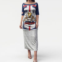 Custom England Football Puletasi Three Lions Trophy St George Cross DT05 Long Dress White - Polynesian Pride
