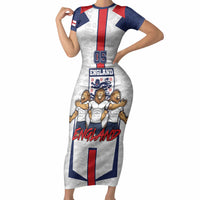 Custom England Football Short Sleeve Bodycon Dress Three Lions Trophy St George Cross DT05 Long Dress White - Polynesian Pride